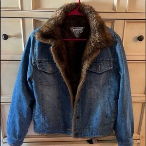 Denim jacket with faux fur…